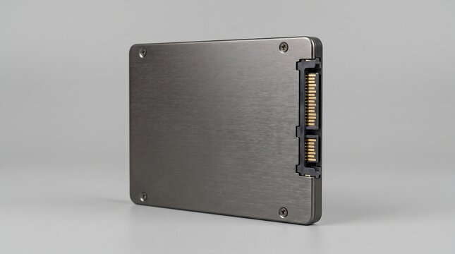 A modern 2.5-inch solid-state drive (SSD) is shown in a close-up studio shot.