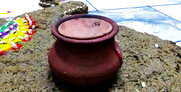 Traditional Earthen Clay Pot for Govardhan Puja Ritual