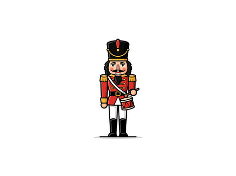 Traditional Nutcracker Soldier In Red Military Uniform Holding A Drum Vector Illustration