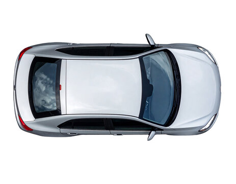 Isolated transparent PNG of a compact city car top view.