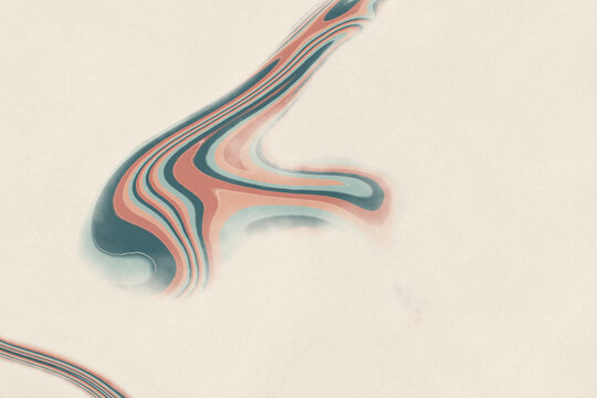 Abstract flowing lines in coral and teal on beige background