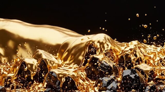 Dynamic Liquid Gold Splash and Explosive Golden Droplets Motion Background