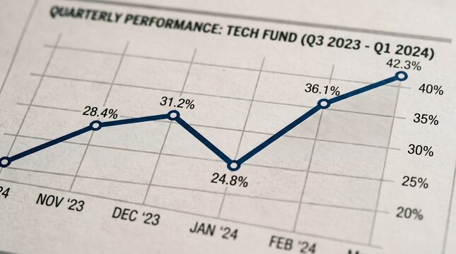 Financial line chart showing quarterly business growth performance data