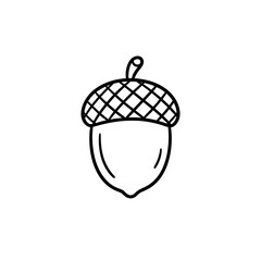 Acorn black line art vector illustration for autumn seasonal design featuring simple nut silhouette isolated on transparent background for nature creative projects. © workdesgin