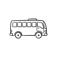 Minimalist black and white hand drawn city shuttle bus vector illustration is ideal for school transport designs urban transit icons and children book layout. © workdesgin