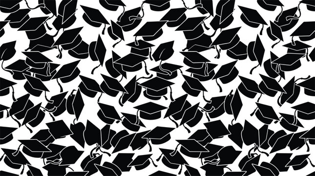 Graduation cap seamless pattern with black mortarboard hats background for university ceremony wallpaper backdrop design