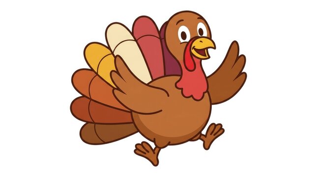 Cartoon turkey running with a happy expression isolated on a white background