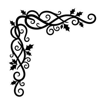Elegant black floral vine corner design perfect for greeting cards, invitations, or decorative banners with intricate