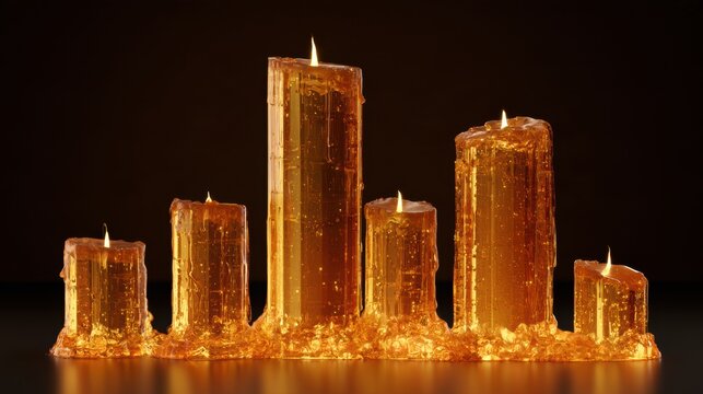 Amber candle displays inflation erosion while flames show investment returns that grow faster than melting in a dark background.