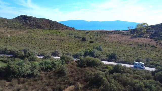 Campervan on Dirt Road near Zvernec Beach Albania 4K