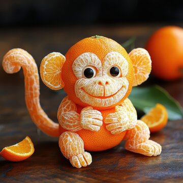 Cute mandarin orange monkey food art
