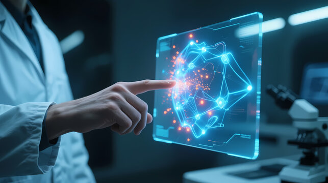 Scientist interacting with holographic interface