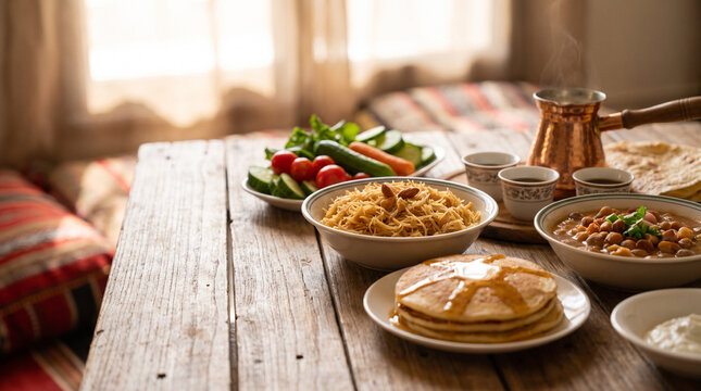 UAE Traditional Breakfast Complete Emirati Morning Meal Spread With Multiple Dishes