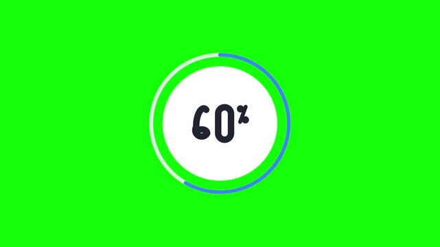 Animated circular progress bar loading indicator with percentage counter on green screen chroma key loading bar