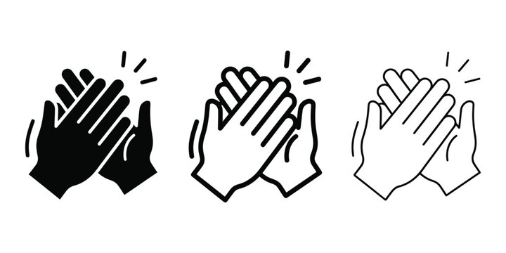 Clapping hands icon silhouette vector, bold outline and line art isolated illustration