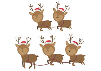Four cartoon reindeer pulling sleigh with festive hats © Rajib