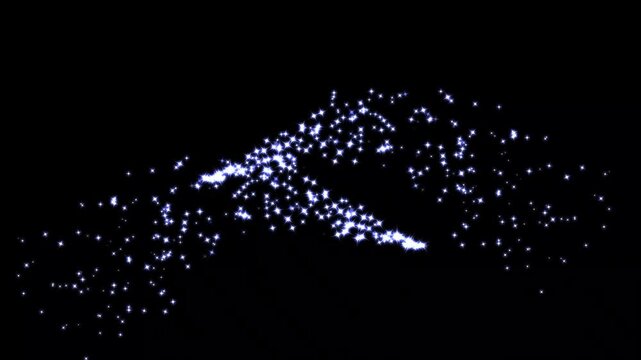 Twinkle stars line glitter sparkle, luxury white glitter sparkle featuring twinkling particles, magic glitter sparkle trail on black background, fairy dust wand glitter star trail transition.4k video
