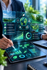 Obraz premium Eco Data Analytics Dashboard for Sustainable Business and Renewable Energy