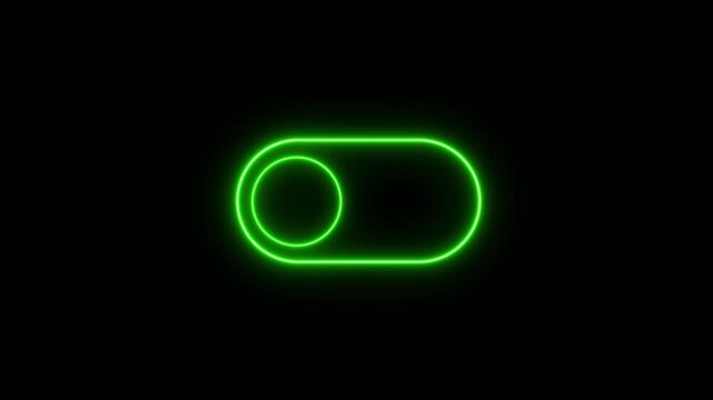 slide switch neon glowing on or off option icon sign symbol green color, toggle slide changes on off, ui button sliding switch animation on transparent background, 4k video