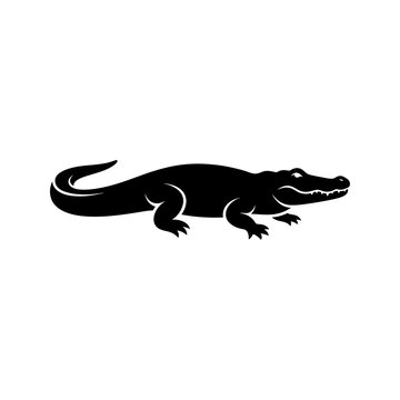 Danger alligator animal black silhouette icon isolated on transparent background for wildlife protection awareness or reptile zoology education visual projects.