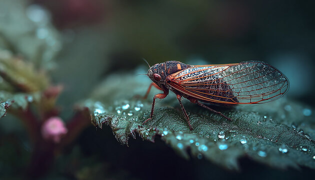closeup shot for leaf with beautiful colored bug generated by AI 