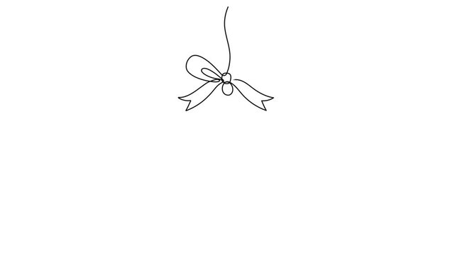 Continuous One Line Drawing of Christmas Bauble Ornament with Ribbon Bow Hanging for Winter Holiday and New Year Animation Video