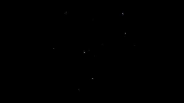 Glowing purple color particle stars explosion glitter star animation on black screen background. white glowing glitter particle stars explosion with magic sparkles, fairy dust shimmer line.4k video
