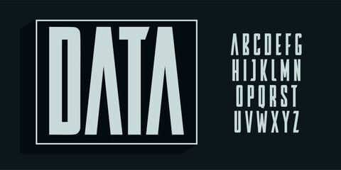 Obraz premium bold condensed alphabet, urban compressed sans serif letters, space font for futuristic logo, headline, edm typography, game design. Vector typographic design