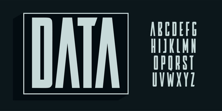 bold condensed alphabet, urban compressed sans serif letters, space font for futuristic logo, headline, edm typography, game design. Vector typographic design