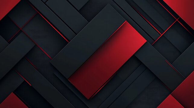Abstract geometric background with overlapping black layers and a vibrant red central rectangle modern design