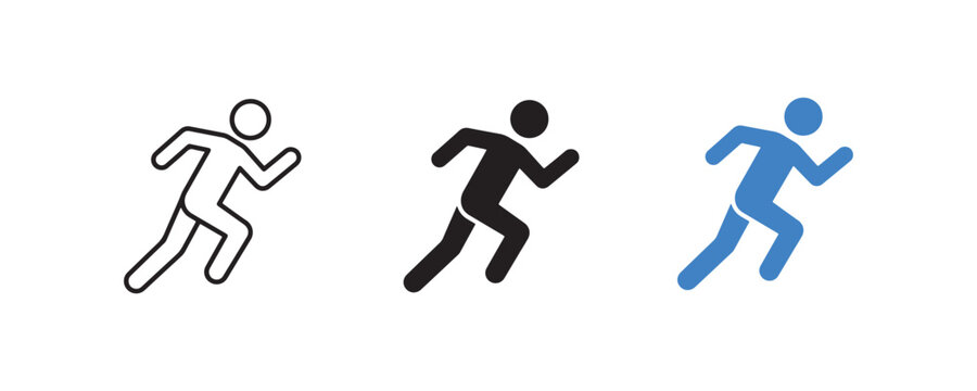 Running Man Icon Set Vector Silhouette Line Glyph