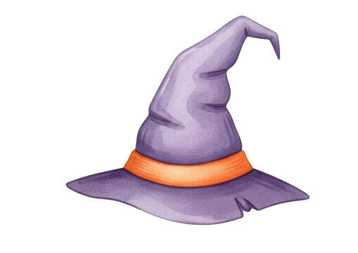 Purple pointy witch hat with orange band