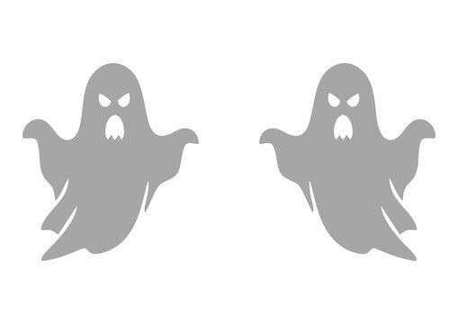Two friendly ghost illustrations with smiling faces