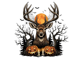 Fototapeta premium Antlered deer silhouette in autumn forest setting