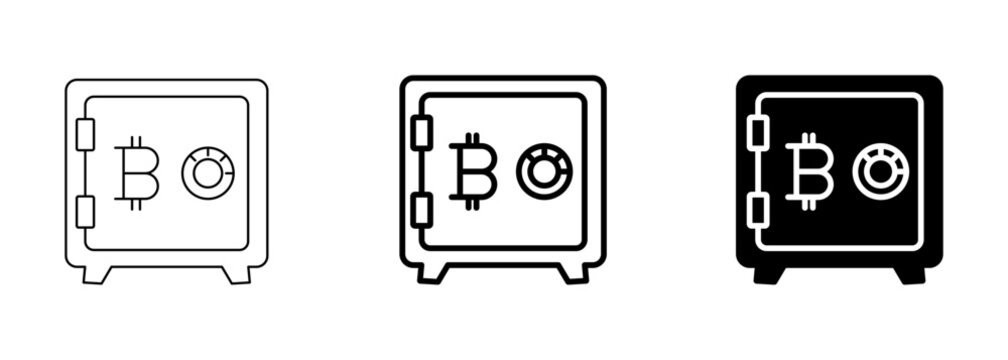 Bitcoin safe locker crypto security icons set