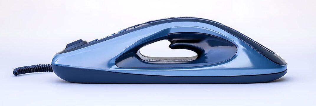 Ergonomic computer mouse with wired connection on white background side view studio lighting