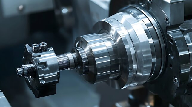 Precision cnc machining close up industrial metalworking equipment and automated manufacturing technology in a factory setting