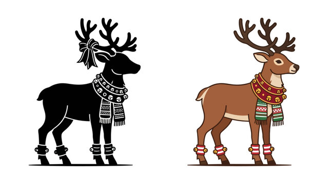 Reindeer illustration with festive ornaments and a contrasting silhouette