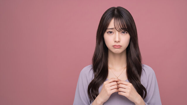悲しげな表情で涙を浮かべこちらを見つめる女性