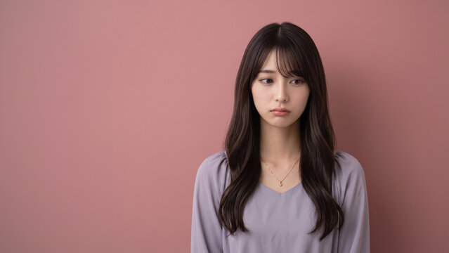 困惑した表情で視線を外す悲しげな女性