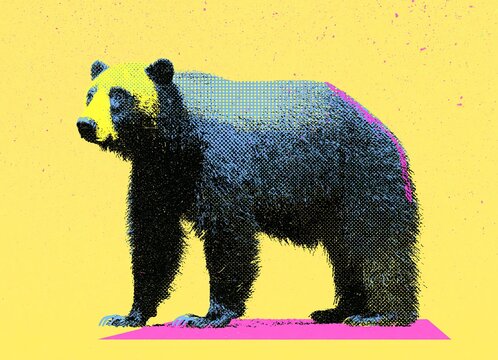 digital black bear in stoic pose; bear market graphic
