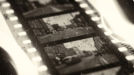 Obraz premium Old film texture with scratches, noise and light leaks. Realistic transparent overlay film texture in black-white, dust and grain. Distressed retro movie or photo negative effect of cinema nostalgia