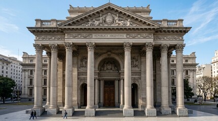 Obraz premium Grand Neoclassical Courthouse Facade with Columns and Pediment