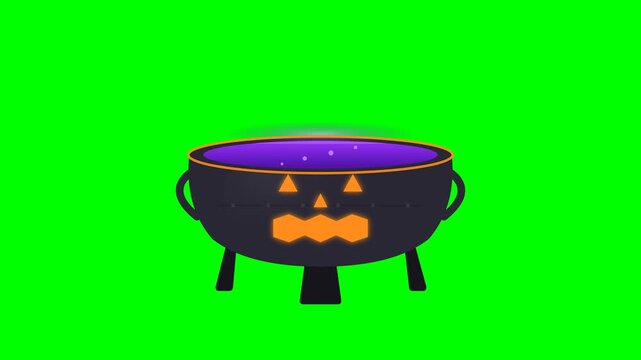 Halloween Cauldron Loading Animation on Green Screen, Seamless 8 Second Loop with Glowing Jack O Lantern Face, 4K Chroma Key Motion Graphic