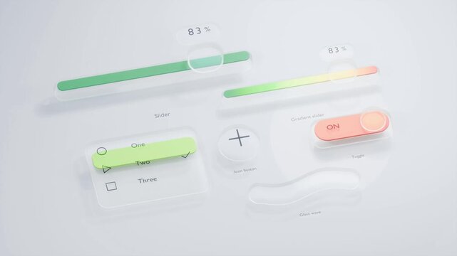 Glass transparent UX UI buttons sliders bg able to loop endless 4k