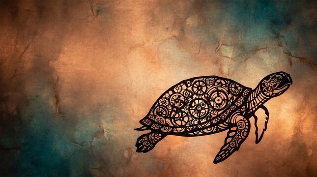 Clockwork turtle mechanical design grunge texture