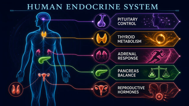 Human Endocrine System Maps Major Glands and Hormone Functions