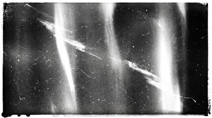 Obraz premium Old film texture with scratches, noise and light leaks. Realistic transparent overlay film texture in black-white, dust and grain. Distressed retro movie or photo negative effect of cinema nostalgia