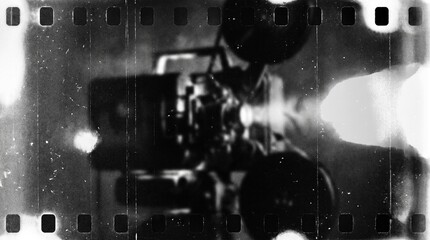 Obraz premium Old film texture with scratches, noise and light leaks. Realistic transparent overlay film texture in black-white, dust and grain. Distressed retro movie or photo negative effect of cinema nostalgia