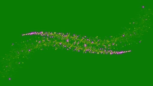 4K Magic Glitter Sparkle Trail With Shining Star Trace, White Twinkling Particles, Glowing Doodle Stars, Glitter Confetti And Sparkling Light Transition On green Screen Background 4k